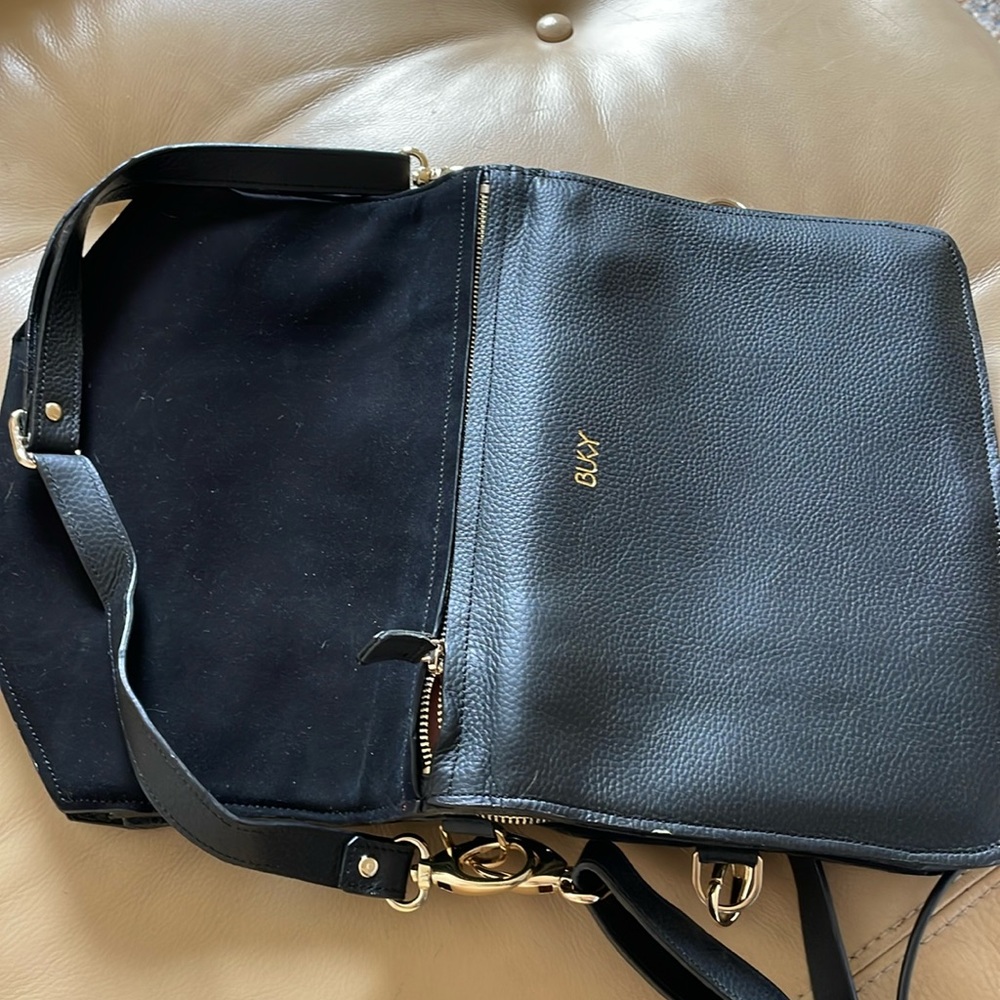 Buky black leather and suede convertible back bag and tote 3 in one bag